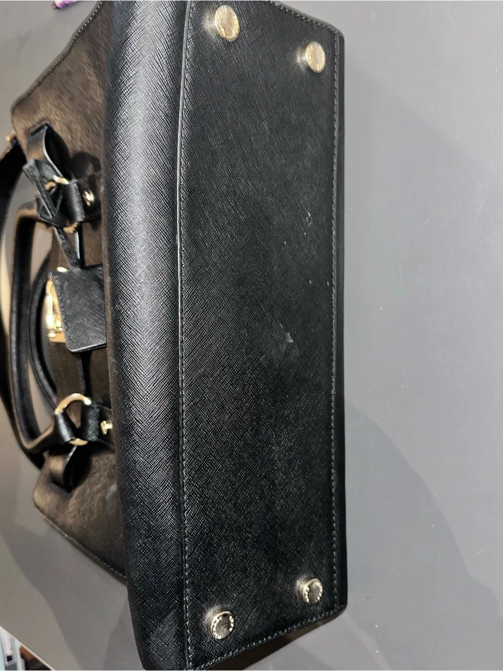 Michael Kors Hamilton Black Saffiano Leather with Gold Accent Lock